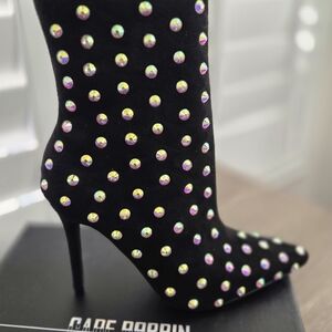 Cape Robbin Black Heeled Boots with Iridescent Studs